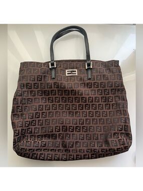 FENDI ZUCCHINO BROWN SMALL CANVAS TOTE BAG